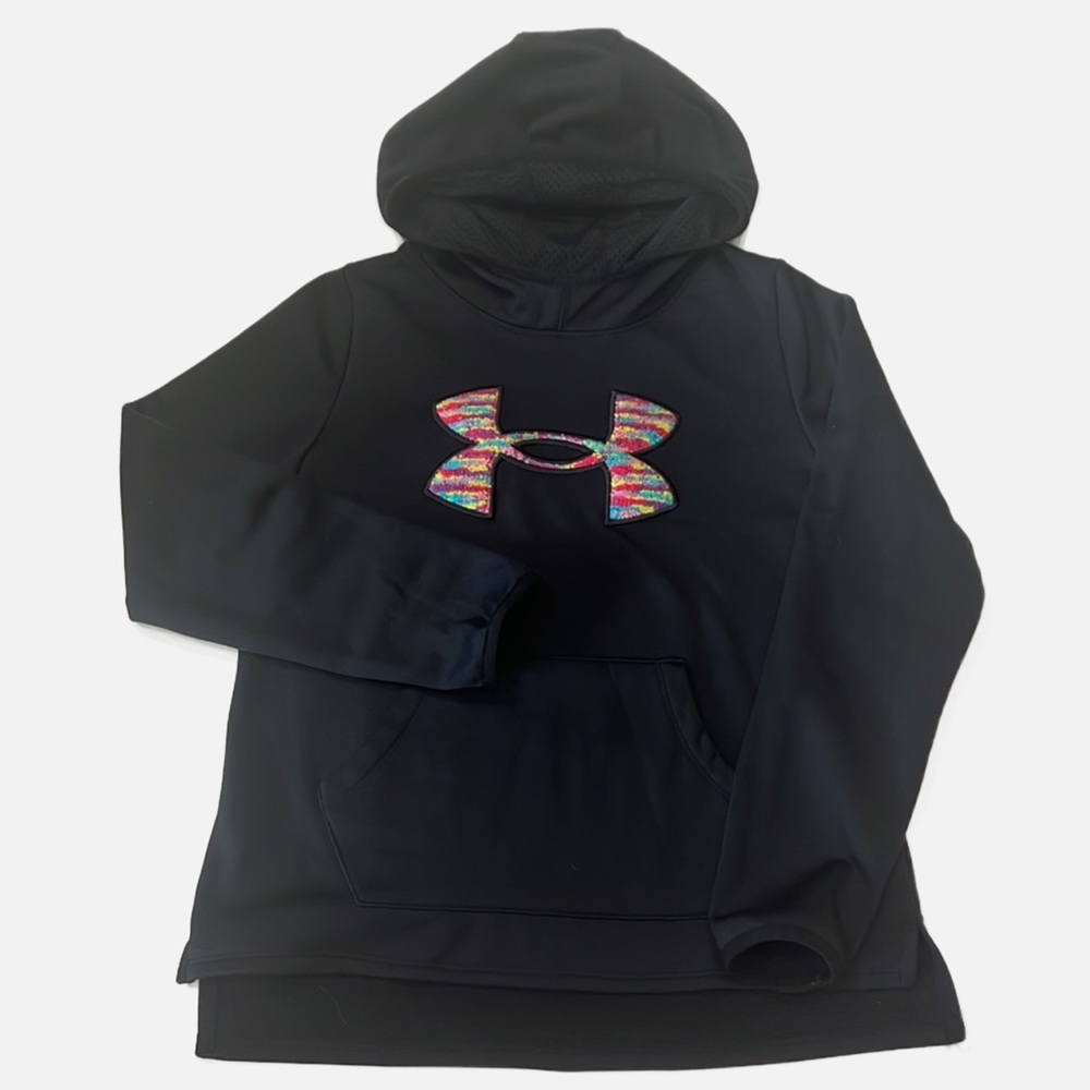 UNDER ARMOUR GIRLS BLACK SWEATSHIRT/ HOODIE. KANGAROO POCKET. YOUTH SZ Medium